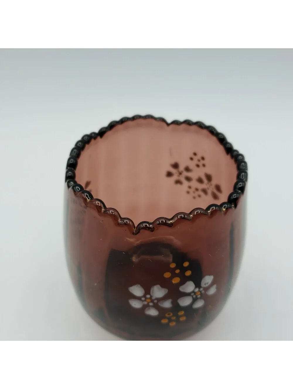 Vintage EAPG Jefferson Amethyst Glass Vase Spooner Hand Painted Panel Optic